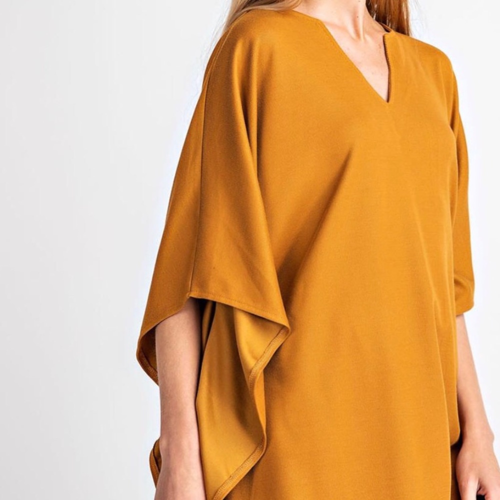 *NEW* MUSTARD V-NECK OVERSIZED KNIT TUNIC WITH DRAPED SLEEVES